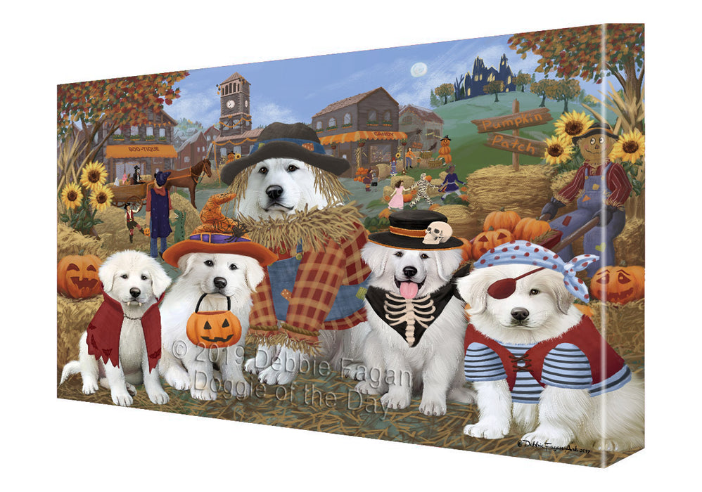 Halloween 'Round Town And Fall Pumpkin Scarecrow Both Great Pyrenees Dogs Canvas Print Wall Art Décor CVS139598