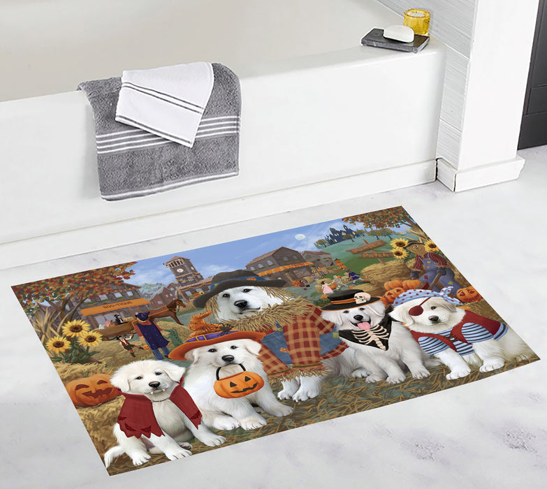 Halloween 'Round Town and Fall Pumpkin Scarecrow Both Great Pyrenees Dogs Bath Mat