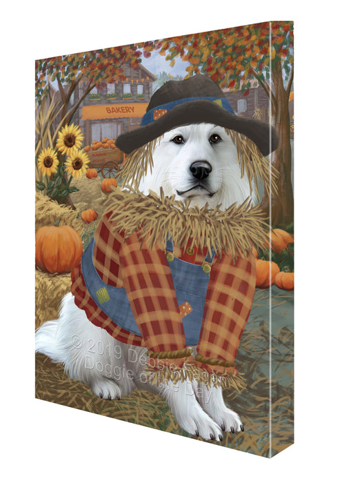 Halloween 'Round Town And Fall Pumpkin Scarecrow Both Great Pyrenees Dogs Canvas Print Wall Art Décor CVS140147
