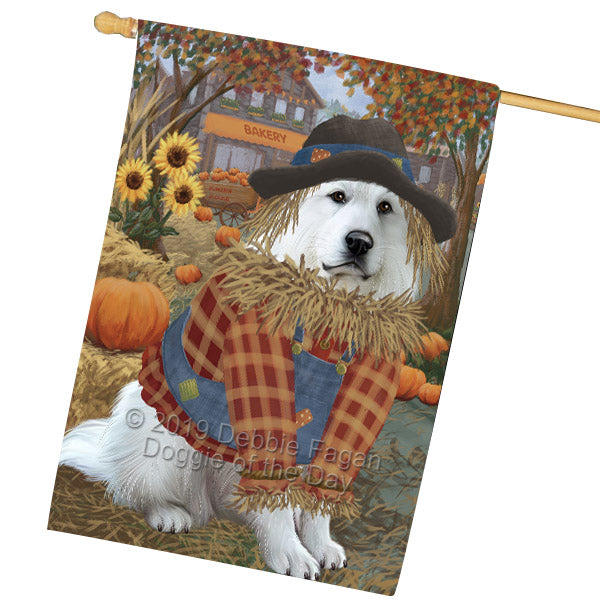 Halloween 'Round Town And Fall Pumpkin Scarecrow Both Great Pyrenees Dogs House Flag FLG65718