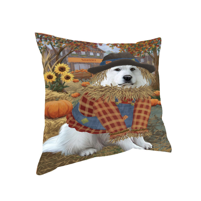 Halloween 'Round Town And Fall Pumpkin Scarecrow Both Great Pyrenees Dogs Pillow PIL82648