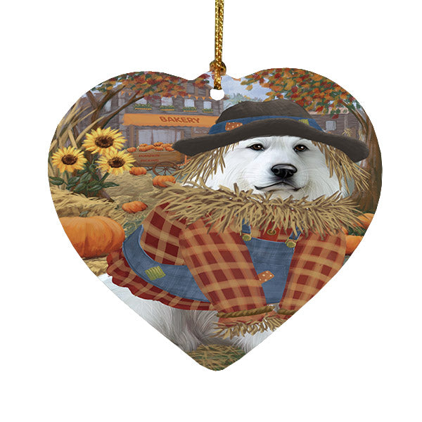 Fall Pumpkin Scarecrow Great Pyrenees Dogs Heart Christmas Ornament HPOR57562