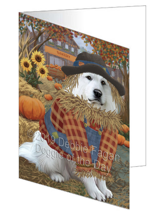 Fall Pumpkin Scarecrow Great Pyrenees Dog Handmade Artwork Assorted Pets Greeting Cards and Note Cards with Envelopes for All Occasions and Holiday Seasons GCD78032