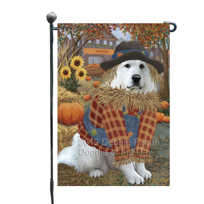 Halloween 'Round Town And Fall Pumpkin Scarecrow Both Great Pyrenees Dogs Garden Flag GFLG65662