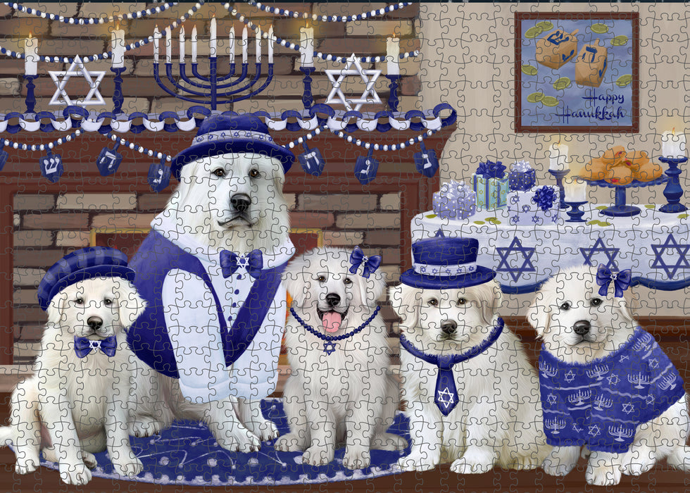 Happy Hanukkah Family and Happy Hanukkah Both Great Pyrenees Dogs Puzzle with Photo Tin PUZL96800
