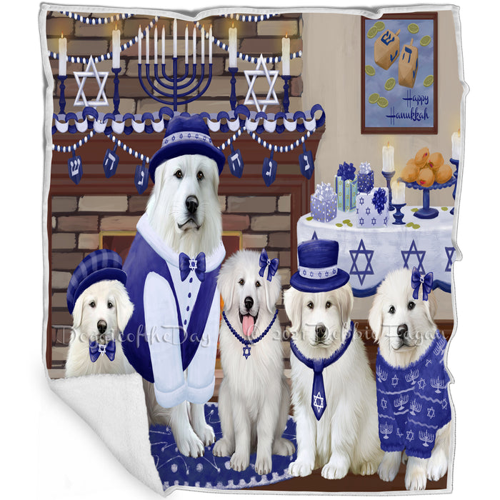 Happy Hanukkah Family and Happy Hanukkah Both Great Pyrenees Dogs Blanket BLNKT140573