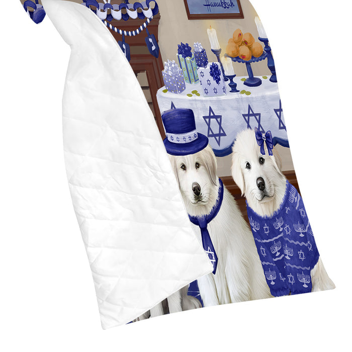 Happy Hanukkah Family and Happy Hanukkah Both Great Pyrenees Dogs Quilt