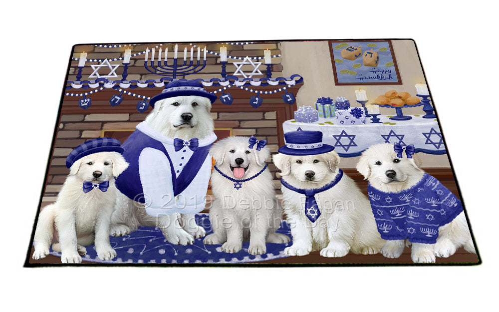 Happy Hanukkah Family and Happy Hanukkah Both Great Pyrenees Dogs Floormat FLMS54131