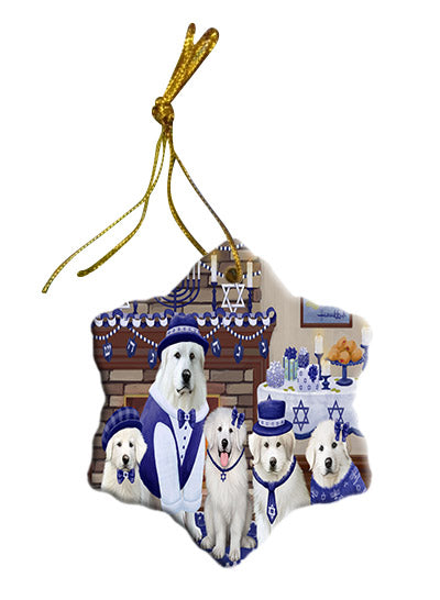 Happy Hanukkah Family Great Pyrenees Dogs Star Porcelain Ornament SPOR57623