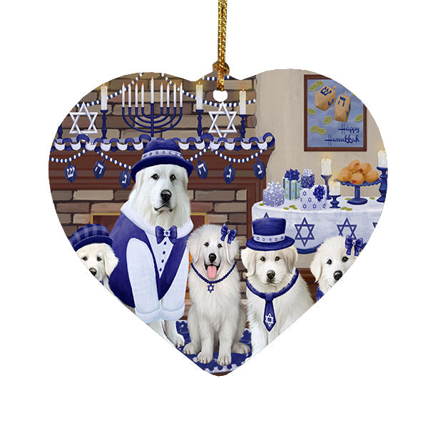 Happy Hanukkah Family Great Pyrenees Dogs Heart Christmas Ornament HPOR57623