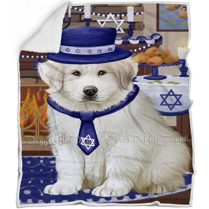 Happy Hanukkah Family and Happy Hanukkah Both Great Pyrenees Dog Blanket BLNKT140069