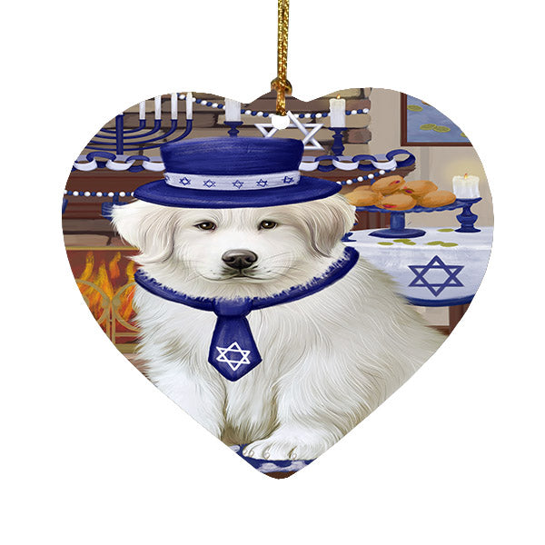 Happy Hanukkah Great Pyrenees Dog Heart Christmas Ornament HPOR57679