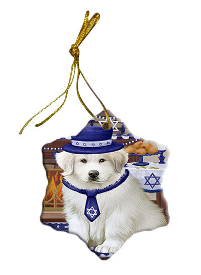 Happy Hanukkah Great Pyrenees Dog Star Porcelain Ornament SPOR57679
