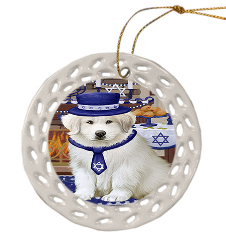 Happy Hanukkah Great Pyrenees Dog Ceramic Doily Ornament DPOR57679
