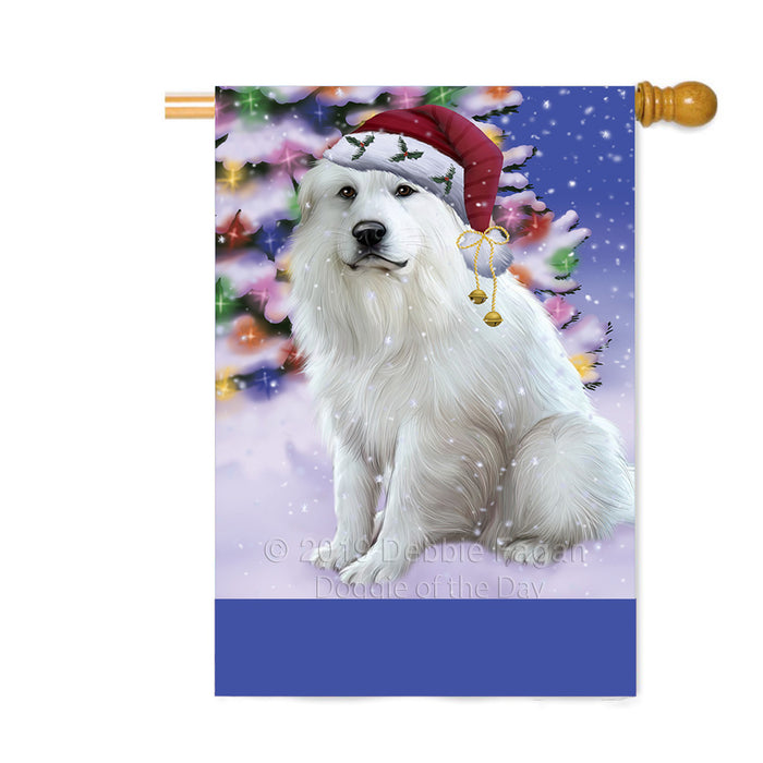 Personalized Winterland Wonderland Great Pyrenees Dog In Christmas Holiday Scenic Background Custom House Flag FLG-DOTD-A61378