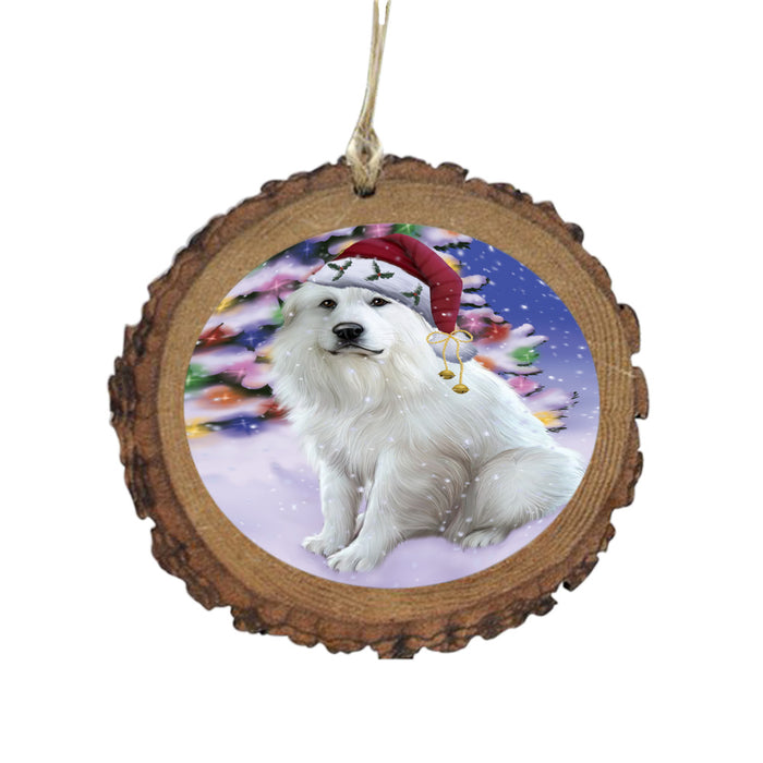Winterland Wonderland Great Pyrenees Dog In Christmas Holiday Scenic Background Wooden Christmas Ornament WOR49584