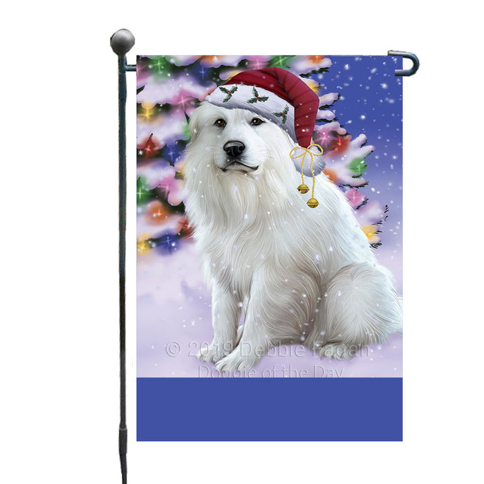Personalized Winterland Wonderland Great Pyrenees Dog In Christmas Holiday Scenic Background Custom Garden Flags GFLG-DOTD-A61322