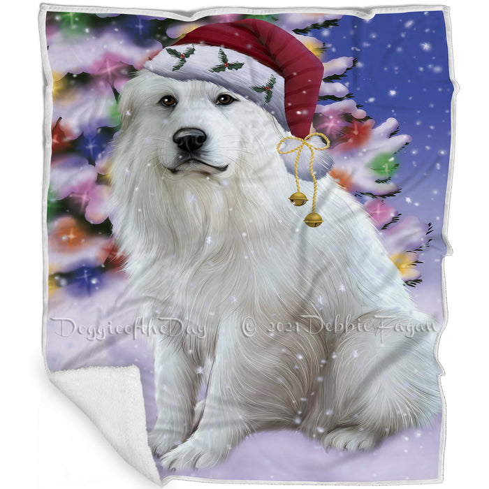 Winterland Wonderland Great Pyrenees Dog In Christmas Holiday Scenic Background Blanket BLNKT101163