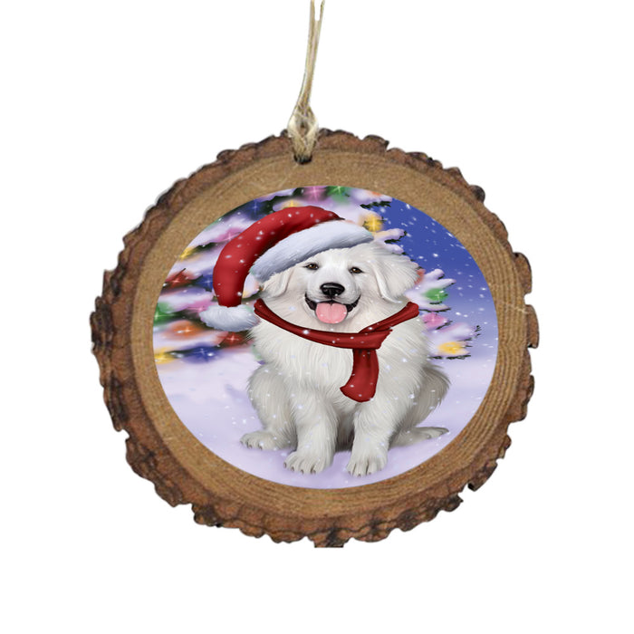 Winterland Wonderland Great Pyrenees Dog In Christmas Holiday Scenic Background Wooden Christmas Ornament WOR49585
