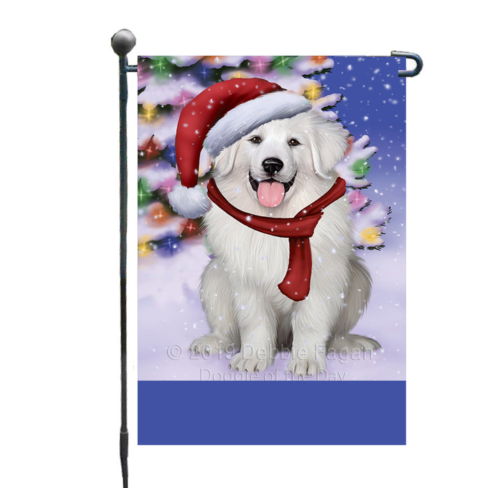 Personalized Winterland Wonderland Great Pyrenees Dog In Christmas Holiday Scenic Background Custom Garden Flags GFLG-DOTD-A61323