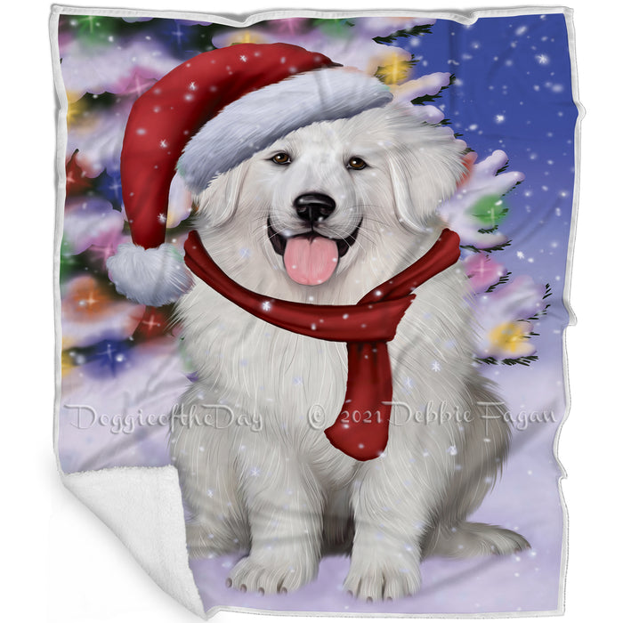 Winterland Wonderland Great Pyrenees Dog In Christmas Holiday Scenic Background Blanket BLNKT101172