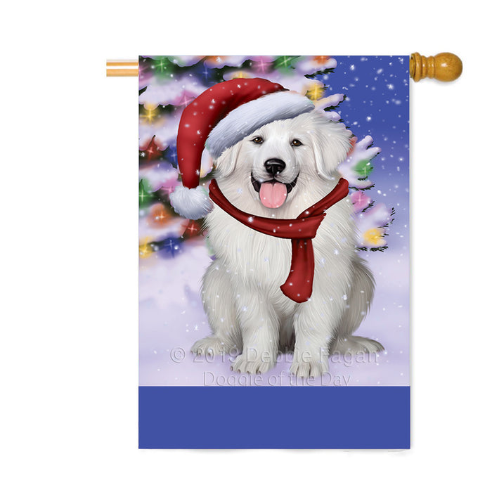 Personalized Winterland Wonderland Great Pyrenees Dog In Christmas Holiday Scenic Background Custom House Flag FLG-DOTD-A61379