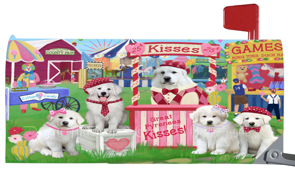 Carnival Kissing Booth Great Pyrenee Dogs Magnetic Mailbox Cover Both Sides Pet Theme Printed Decorative Letter Box Wrap Case Postbox Thick Magnetic Vinyl Material