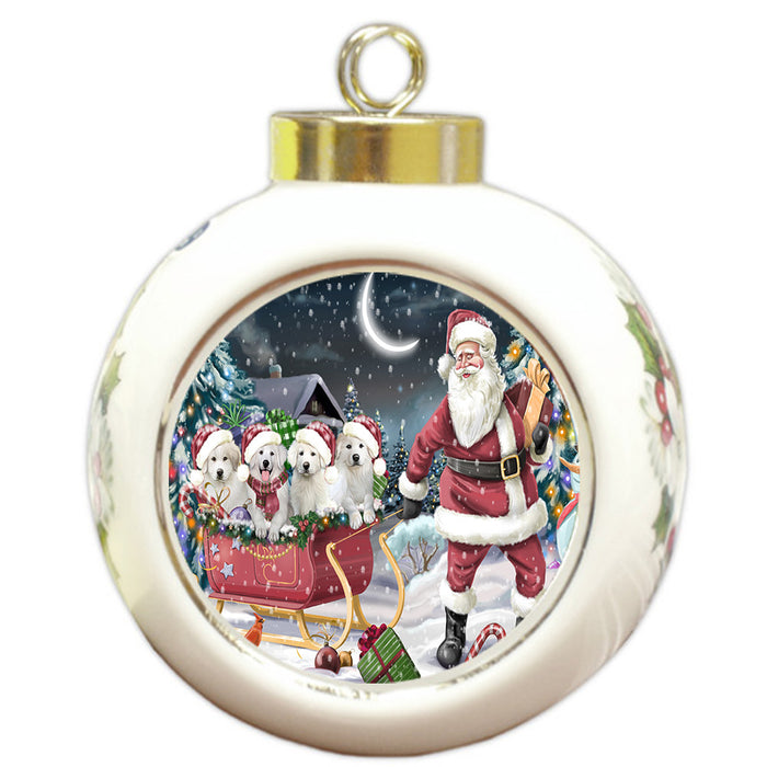 Christmas Santa Sled Great Pyrenees Dogs Round Ball Christmas Ornament Pet Decorative Hanging Ornaments for Christmas X-mas Tree Decorations - 3" Round Ceramic Ornament