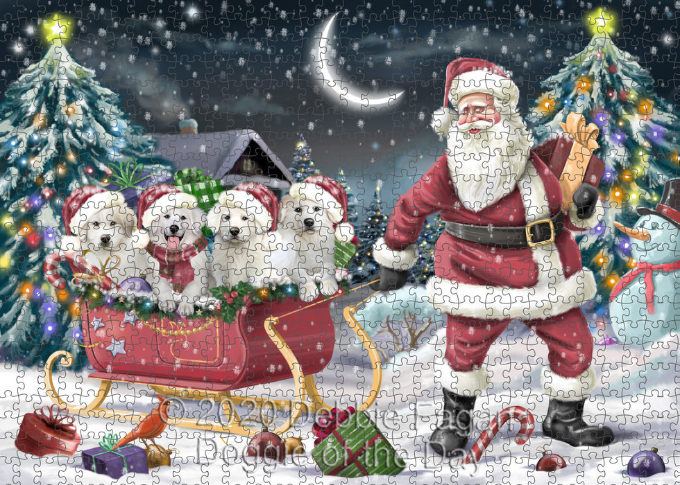 Christmas Santa Sled Great Pyrenees Dogs Portrait Jigsaw Puzzle for Adults Animal Interlocking Puzzle Game Unique Gift for Dog Lover's with Metal Tin Box