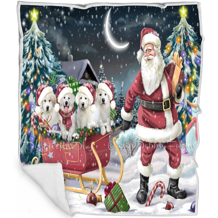 Merry Christmas Happy Holiday Santa Sled Great Pyrenee Dogs Blanket BLNKT143391
