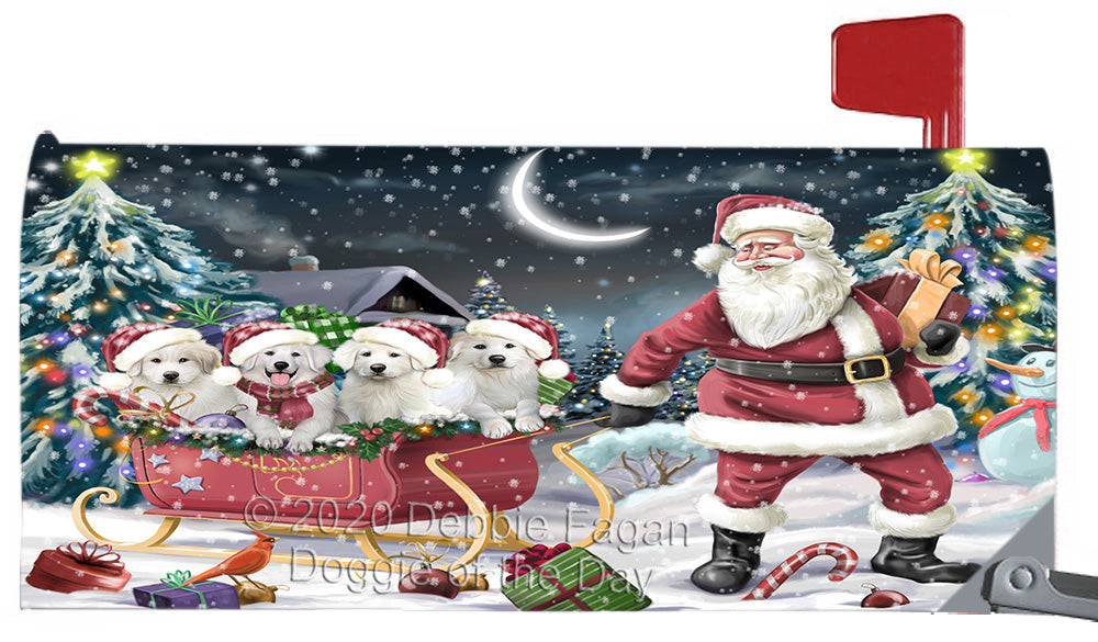 Christmas Santa Sled Great Pyrenees Dogs Magnetic Mailbox Cover Both Sides Pet Theme Printed Decorative Letter Box Wrap Case Postbox Thick Magnetic Vinyl Material
