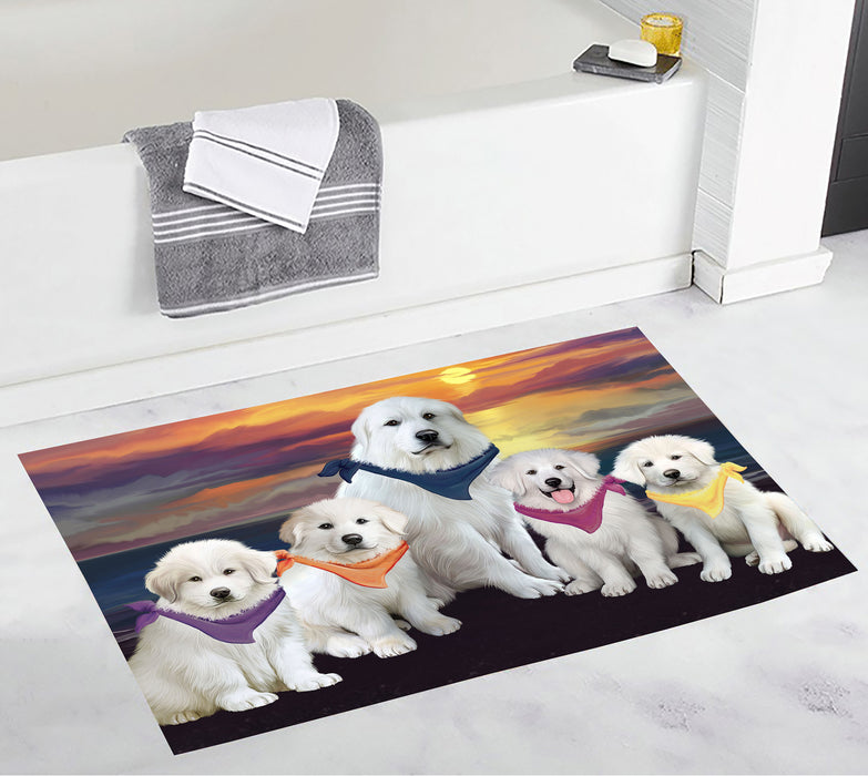 Family Sunset Portrait Great Pyrenees Dogs Bath Mat