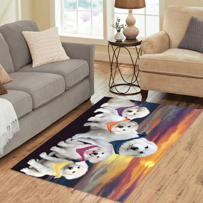 Family Sunset Portrait Great Pyrenees Dogs Area Rug