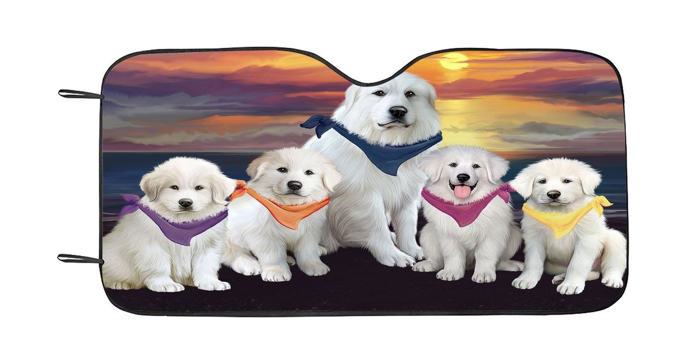 Family Sunset Portrait Great Pyrenees Dogs Car Sun Shade