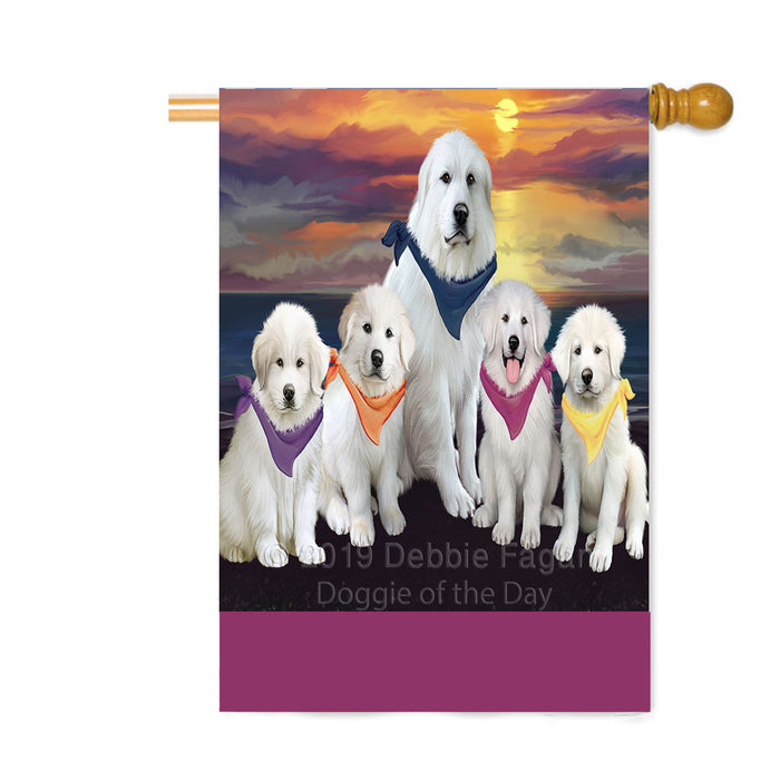 Personalized Family Sunset Portrait Great Pyrenees Dogs Custom House Flag FLG-DOTD-A60660