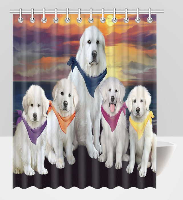 Family Sunset Portrait Great Pyrenees Dogs Shower Curtain