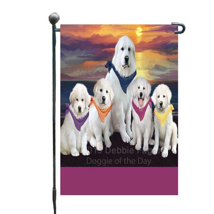 Personalized Family Sunset Portrait Great Pyrenees Dogs Custom Garden Flags GFLG-DOTD-A60604