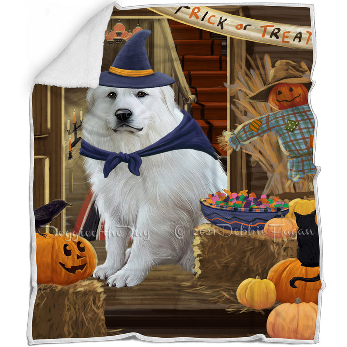Enter at Own Risk Trick or Treat Halloween Great Pyrenee Dog Blanket BLNKT95637