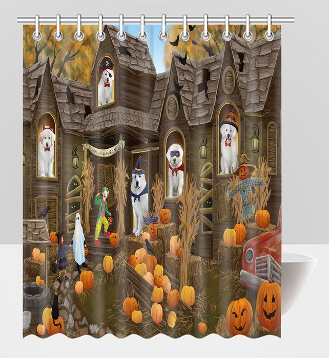 Haunted House Halloween Trick or Treat Great Pyrenees Dogs Shower Curtain