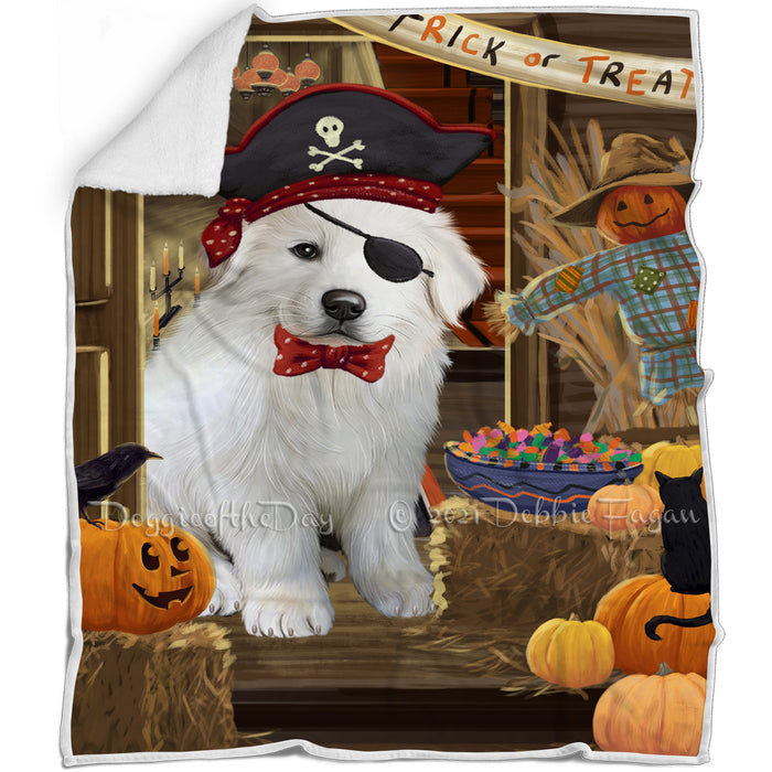 Enter at Own Risk Trick or Treat Halloween Great Pyrenee Dog Blanket BLNKT95655