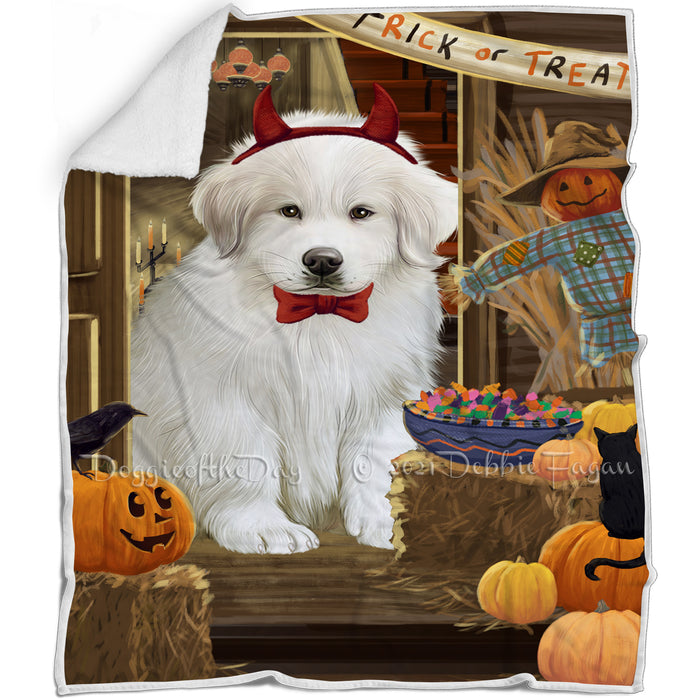 Enter at Own Risk Trick or Treat Halloween Great Pyrenee Dog Blanket BLNKT95664