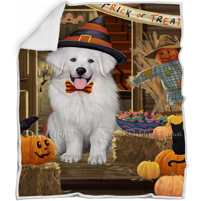 Enter at Own Risk Trick or Treat Halloween Great Pyrenee Dog Blanket BLNKT95673
