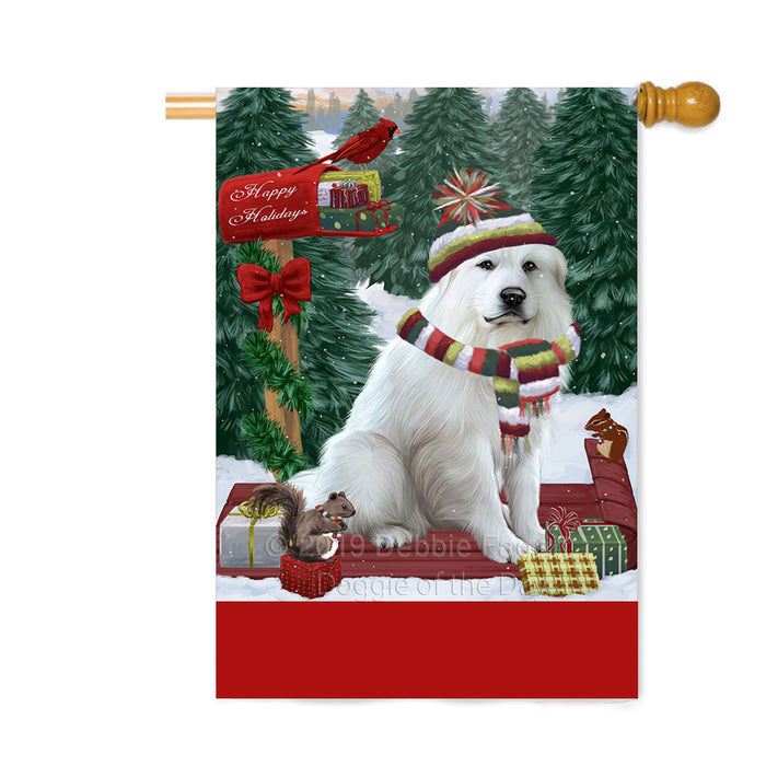 Personalized Merry Christmas Woodland Sled Great Pyrenees Dog Custom House Flag FLG-DOTD-A61656