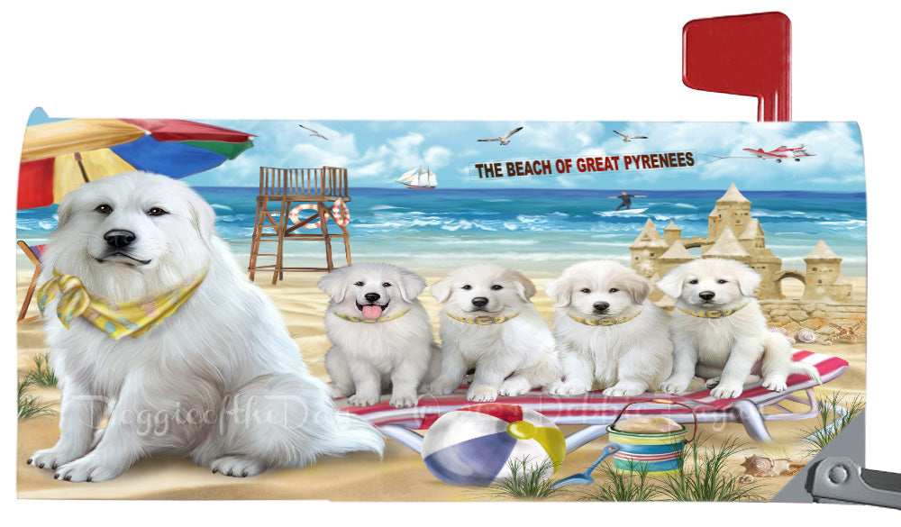 Pet Friendly Beach Great Pyrenees Dogs Magnetic Mailbox Cover Both Sides Pet Theme Printed Decorative Letter Box Wrap Case Postbox Thick Magnetic Vinyl Material