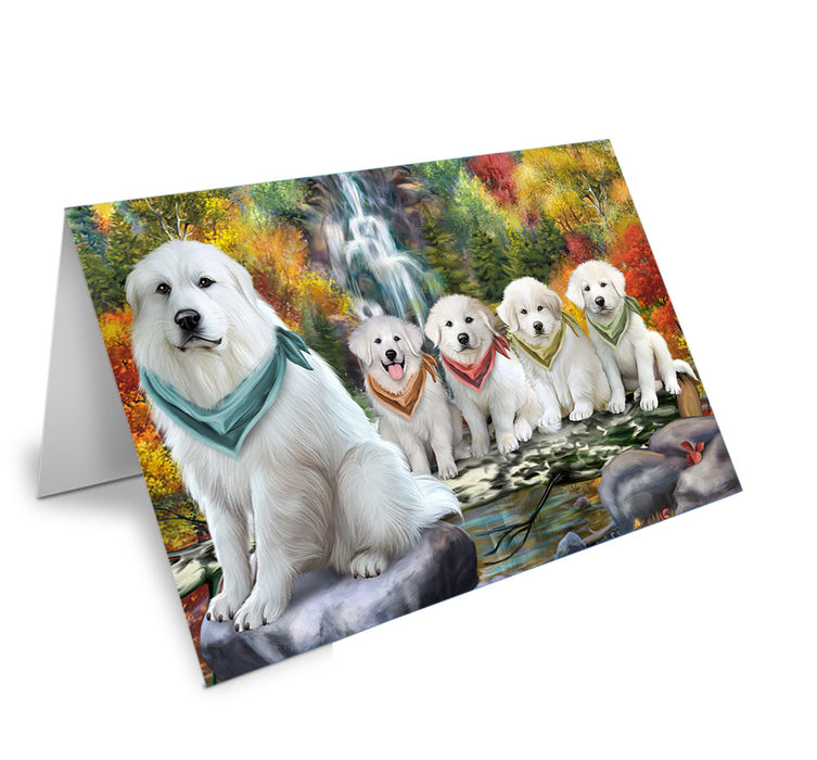 Scenic Waterfall Great Pyreneess Dog Handmade Artwork Assorted Pets Greeting Cards and Note Cards with Envelopes for All Occasions and Holiday Seasons GCD54542