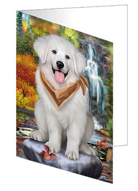 Scenic Waterfall Great Pyrenees Dog Handmade Artwork Assorted Pets Greeting Cards and Note Cards with Envelopes for All Occasions and Holiday Seasons GCD54545