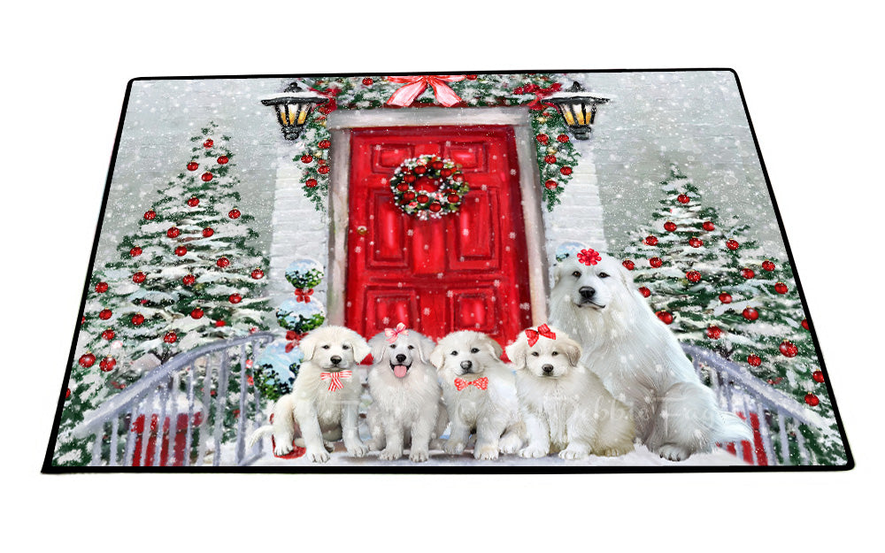 Christmas Holiday Welcome Great Pyrenees Dogs Floor Mat- Anti-Slip Pet Door Mat Indoor Outdoor Front Rug Mats for Home Outside Entrance Pets Portrait Unique Rug Washable Premium Quality Mat