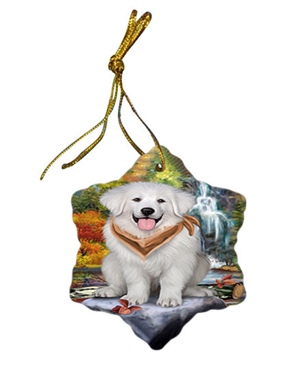 Scenic Waterfall Great Pyrenees Dog Star Porcelain Ornament SPOR50164