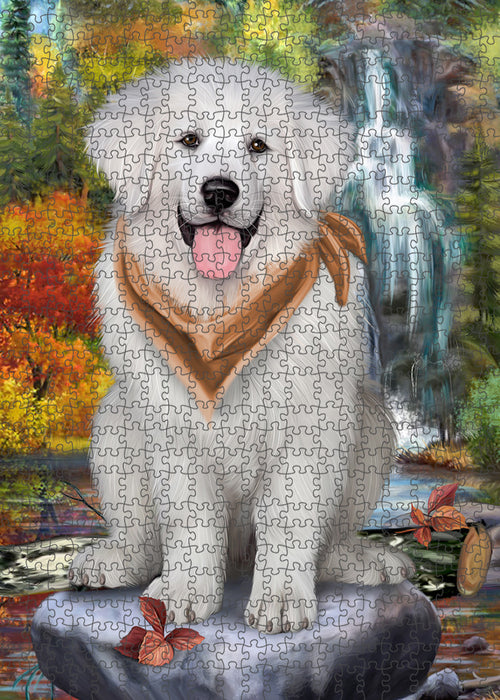 Scenic Waterfall Great Pyrenees Dog Puzzle with Photo Tin PUZL54378