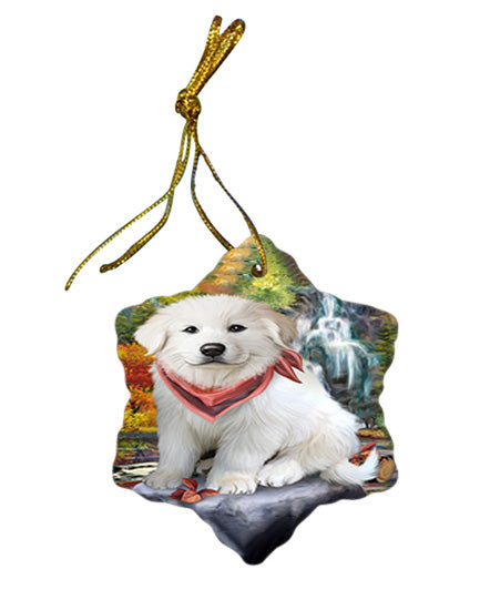 Scenic Waterfall Great Pyrenees Dog Star Porcelain Ornament SPOR50165